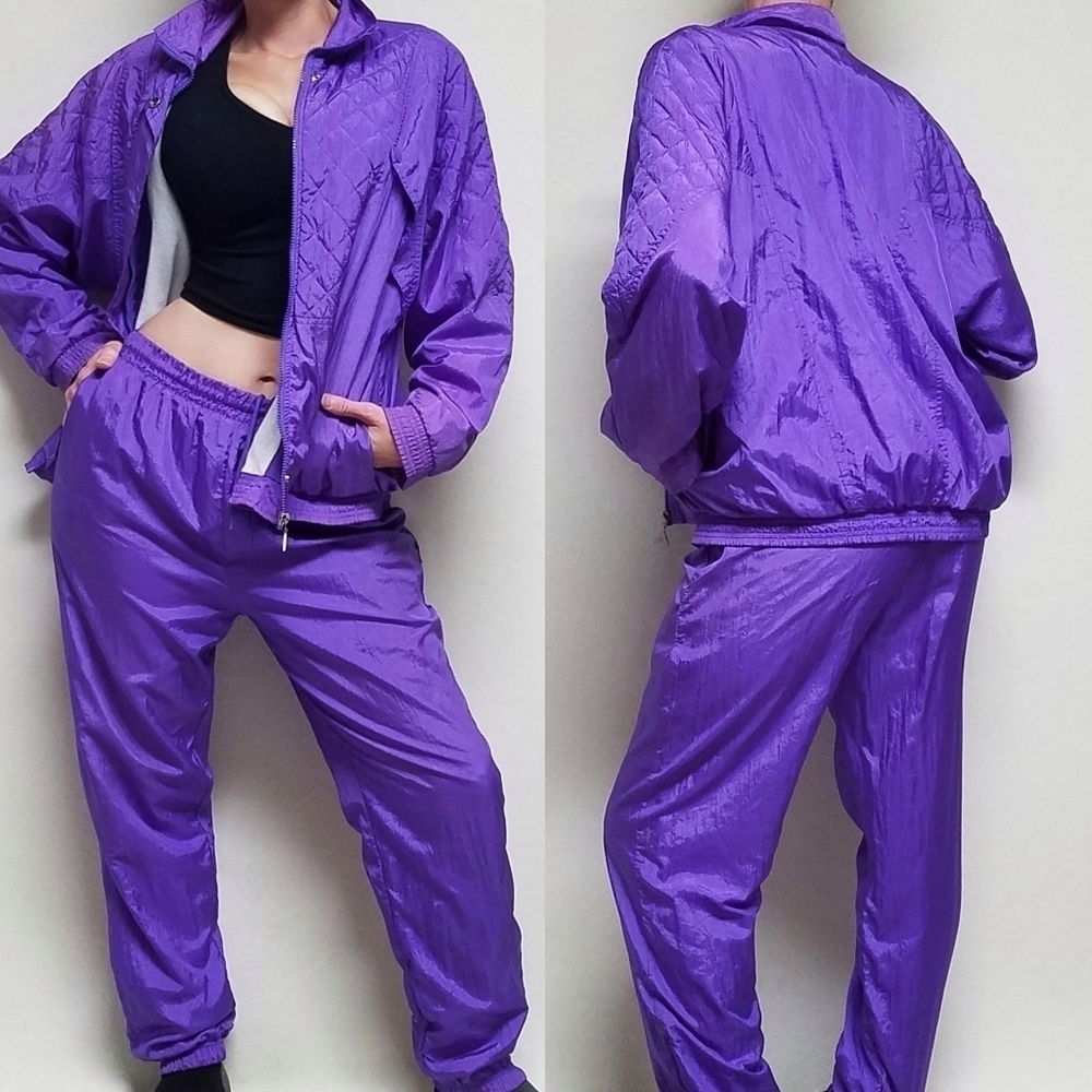 Vintage 90s Casual Isle Purple Full-zip Jacket High Rise Shell Suit Tracksuit M